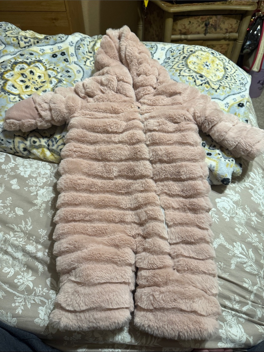 Girls' Plush Hooded One-Piece Blush Pink